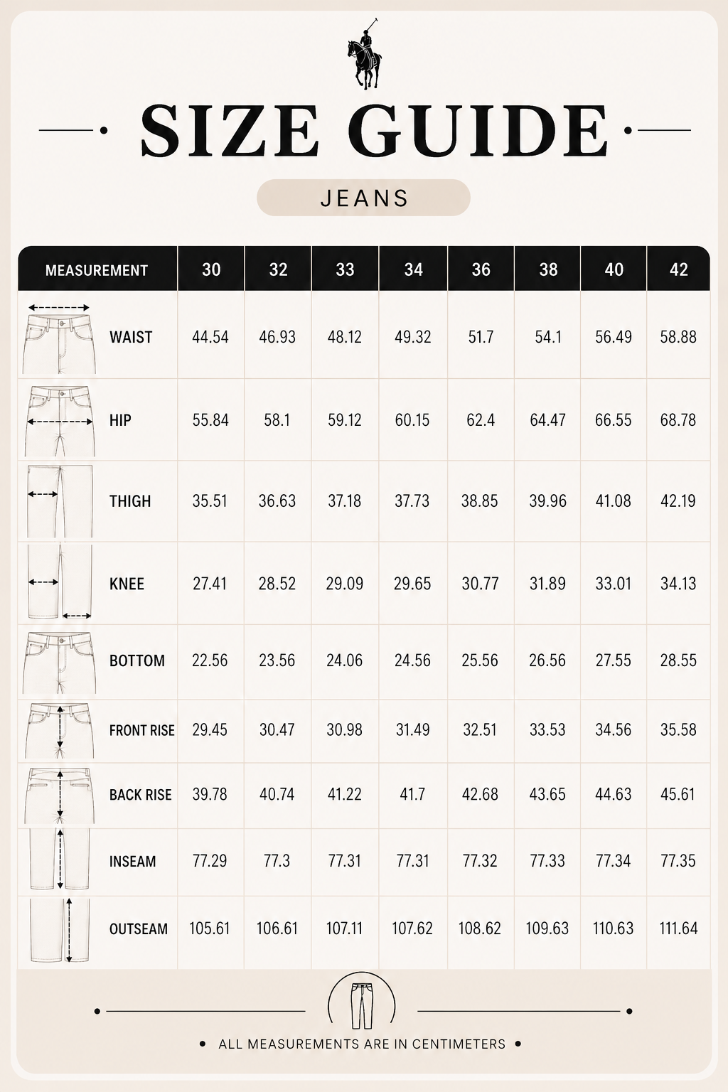 Size Guide - Jeans pants